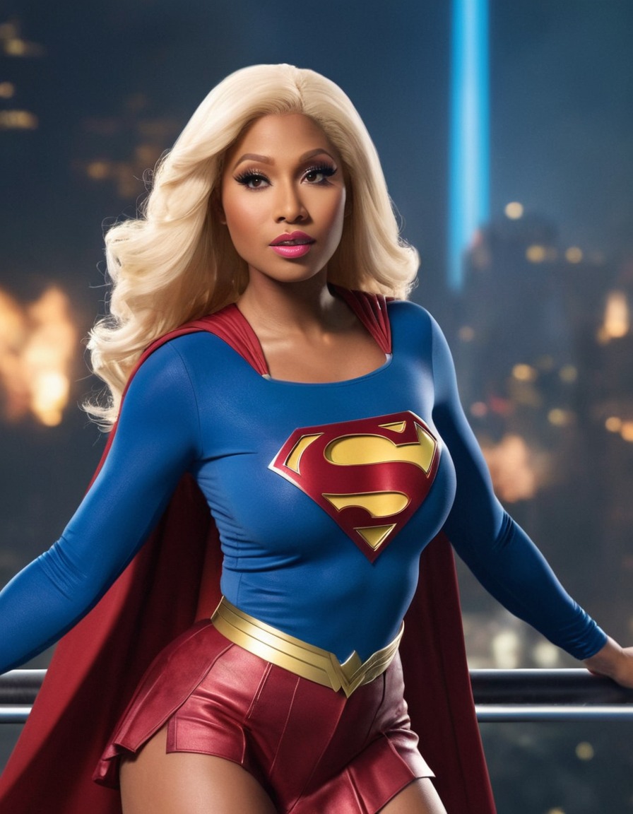 nicki minaj, supergirl, superheroine, hip hop artist, rapper, creative costume, empowering character