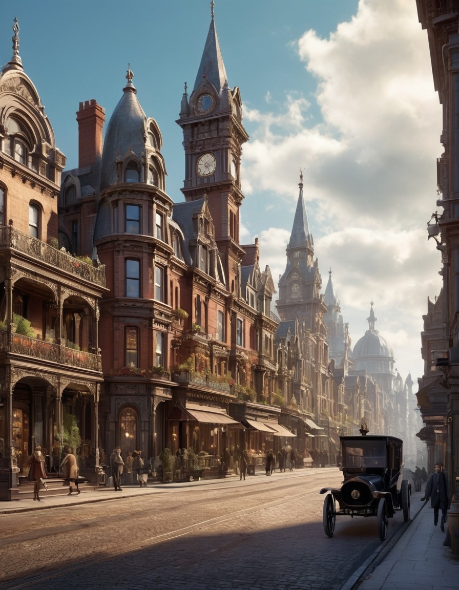 victorian era, street scene, ornate buildings, historical architecture, architecture