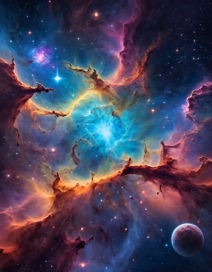 nebula, space, astronomy, vibrant colors, intricate patterns, stars