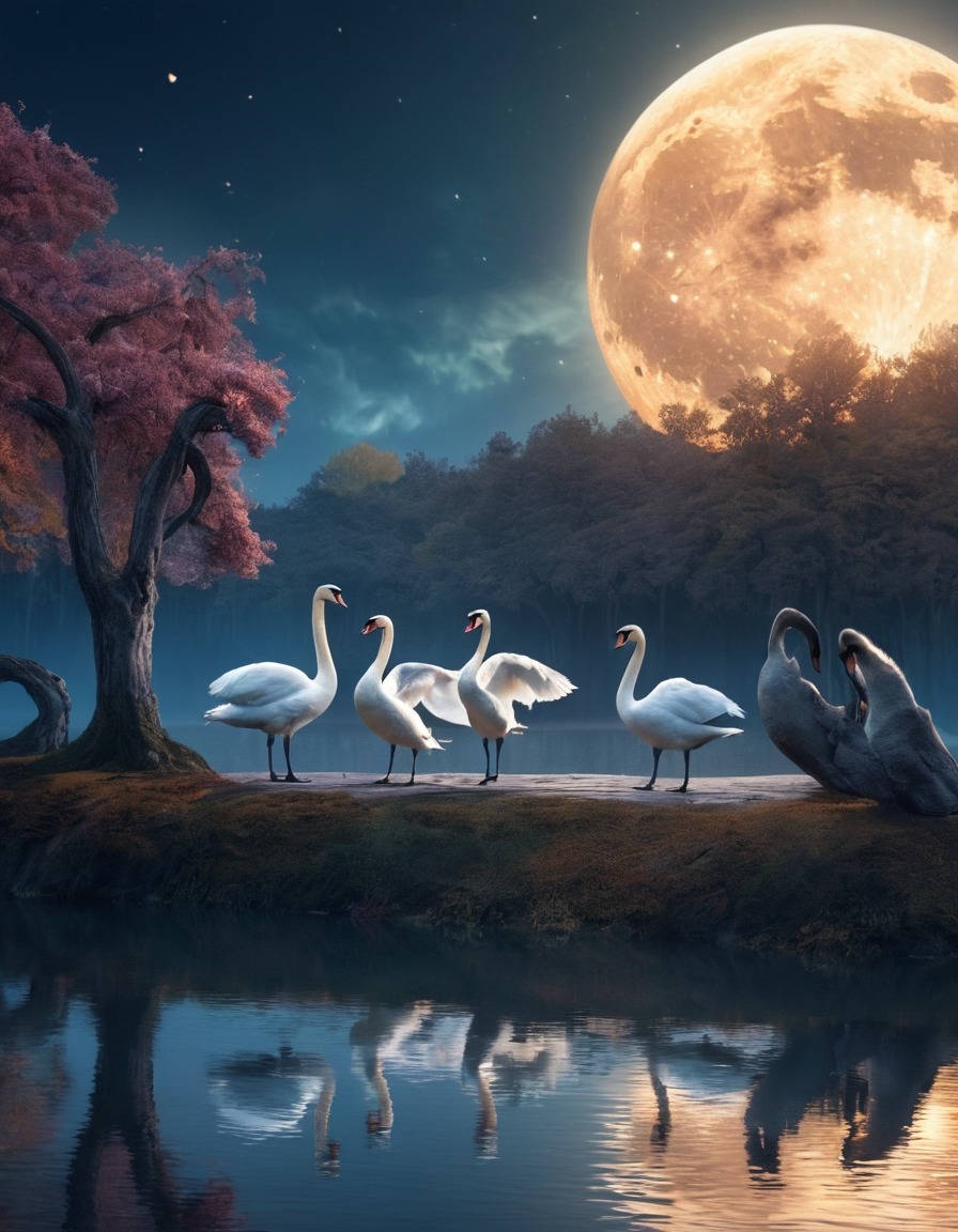 fantasy, transformation, swans, lake, dancers, fantastic