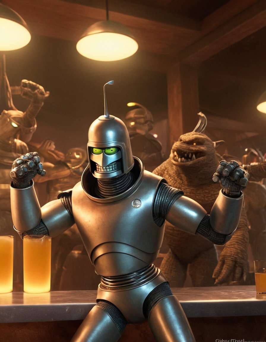 futuristic, bender, bar fight, sci-fi, humor, robots, games, movies