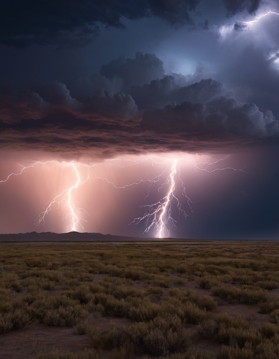 lightning, storm, dramatic, plain, nature, weather