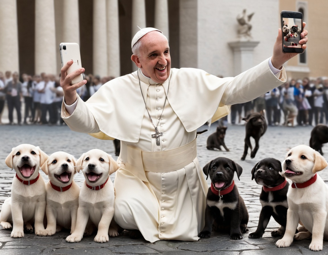 pope francis, selfie, puppies, vatican, playful