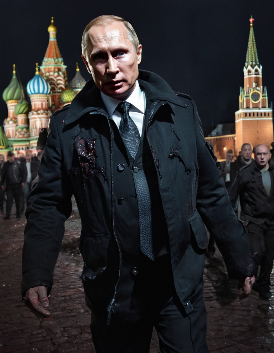 vladimir putin, zombie, kremlin, midnight, horror, illustration, politics