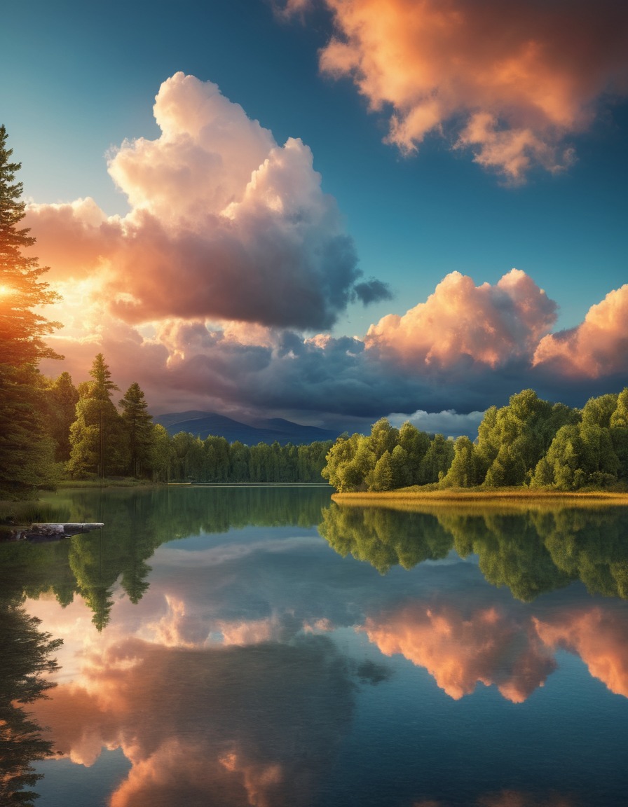 nature, landscape, lake, reflection, sky, clouds, serene