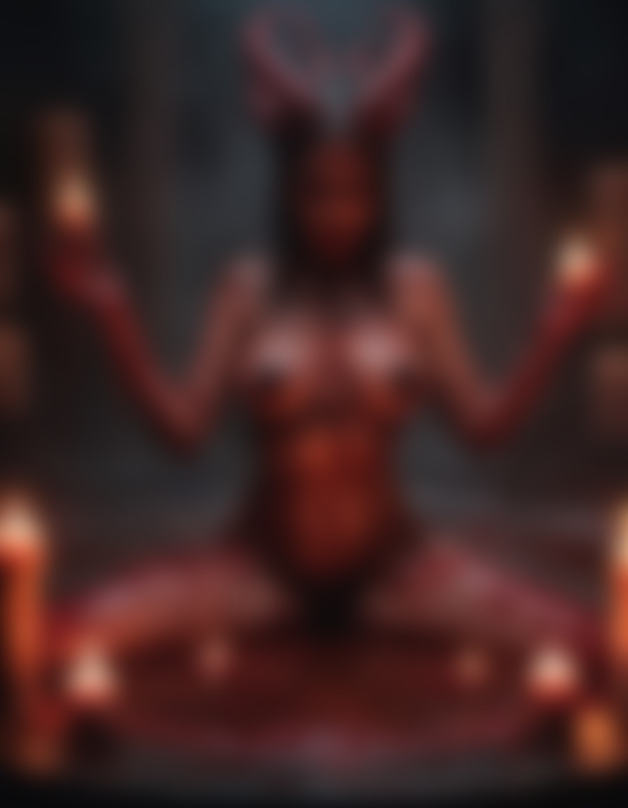 dark fantasy, occult, demon, ritual, candles, magic, seductive, demonesse, sexy, nsfw