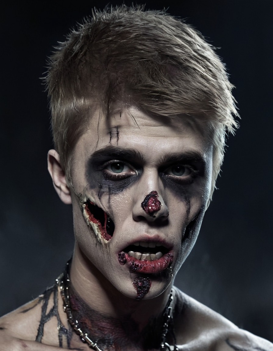 justin bieber, zombie, celebrity, transformation, halloween, celebrities