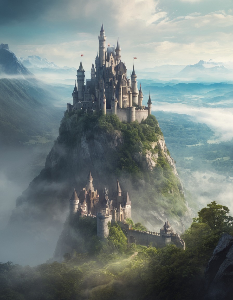 castle, misty, valley, majestic, landscape