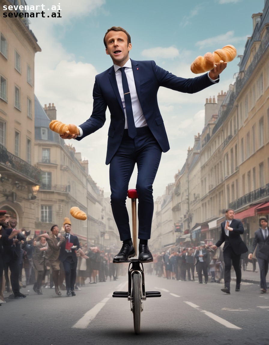 french culture, circus skills, unconventional activities, political satire, humor, emmanuel macron, france