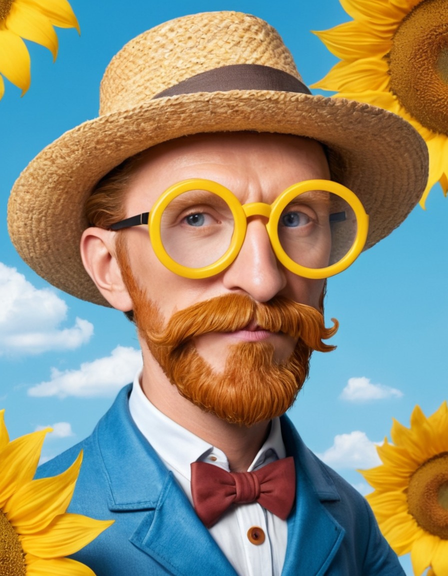 vincent van gogh, caricature, funny, sunflower glasses, art caricature