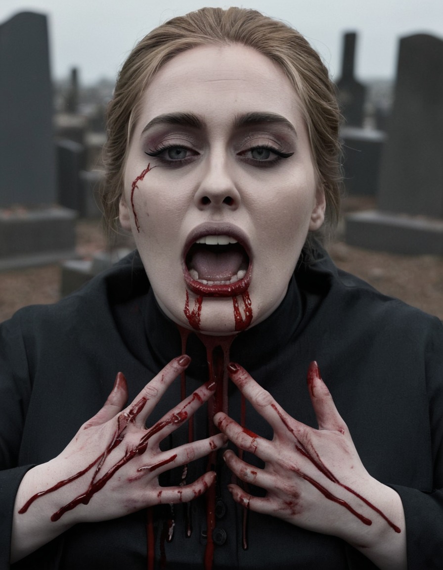 adele, horror, spooky, graveyard, vampire, blood, skeletal hands, zombie, celebrities