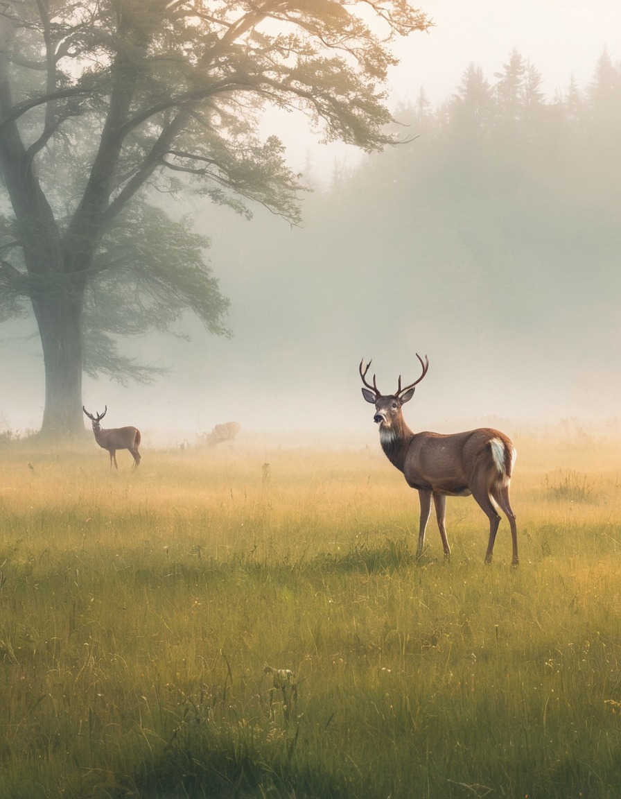 nature, misty, morning, tranquil, deer