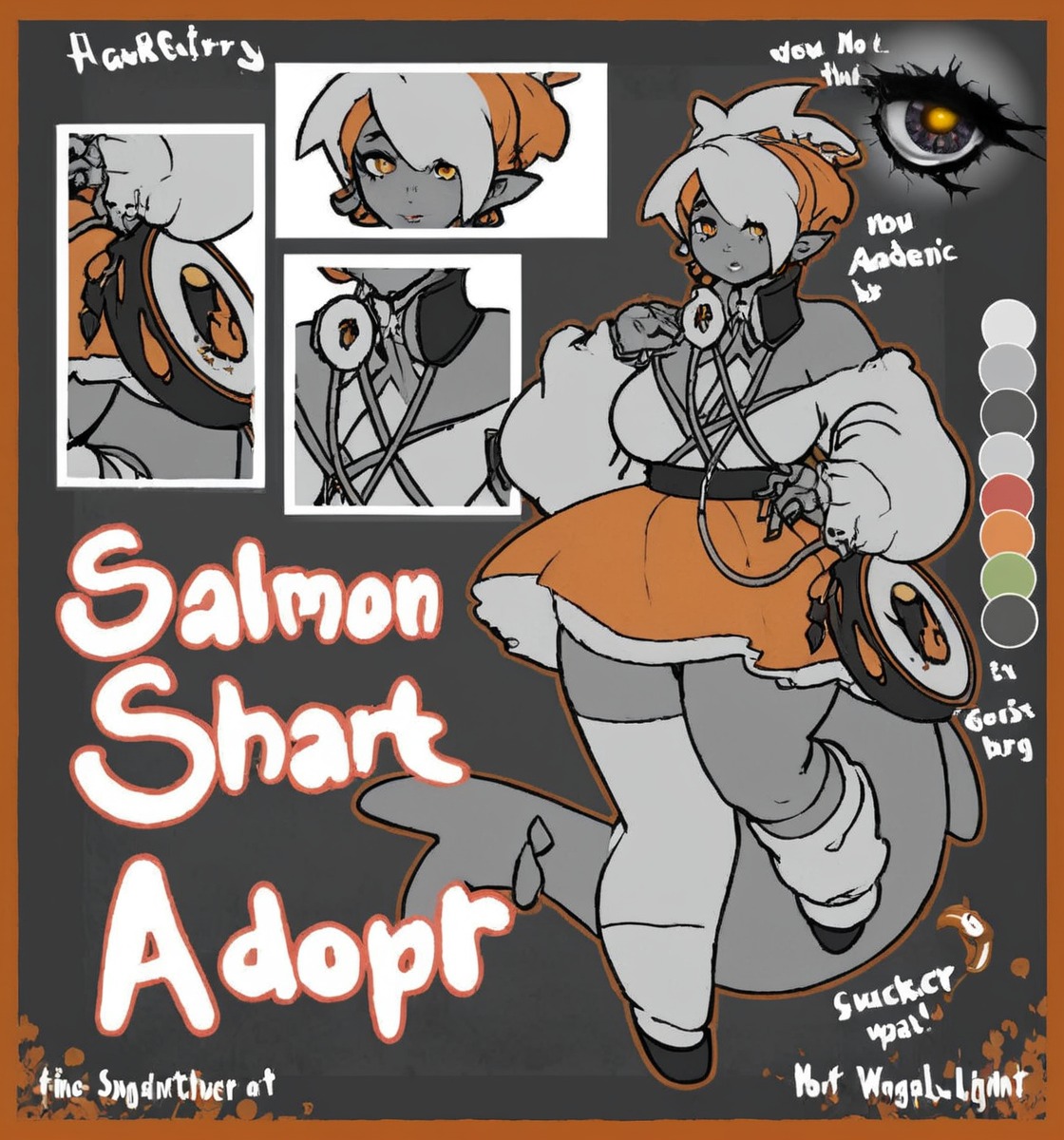 characterdesign, adoptable, adoptablesopen, adoptableauction, referencesheet, dnd, adopt, anthro, character, design, gyaru, monster, monstergirl, original, refsheet, salmon, scene, scenegirl, sharkgirl, sushi, tail, kemonomimi, afoptable, monmusu, adoptsopen, sharkadopt, hunnibunni