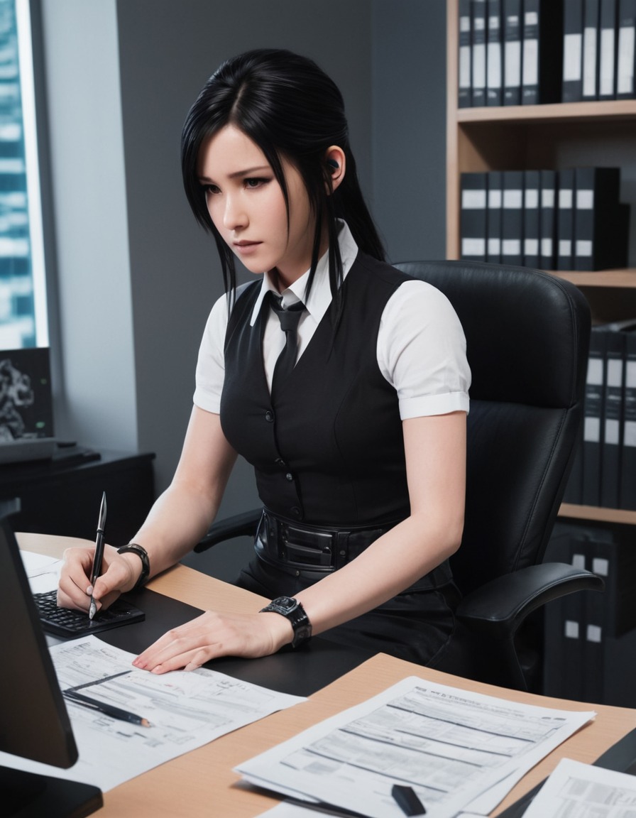 final fantasy, tifa lockhart, office, paperwork, working, games, girls from games