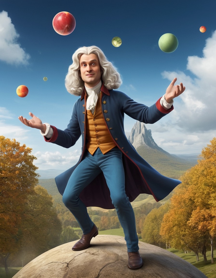 caricature, isaac newton, gravity, discovery, funny