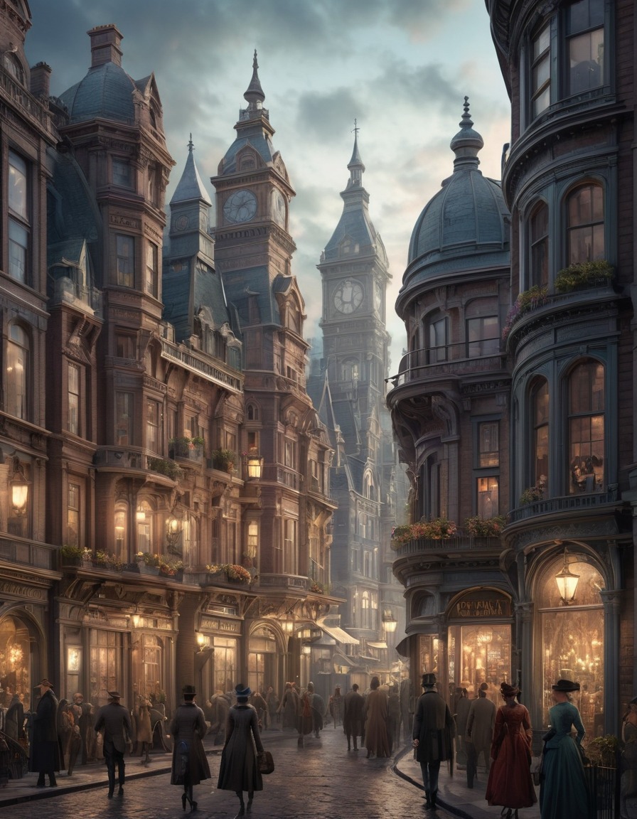 cityscape, victorian architecture, crowded street, urban life, architecture