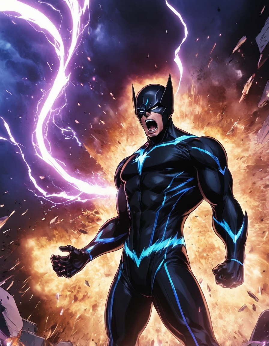 black bolt, inhumans, marvel comics, superpower, destruction, energy blast, anime, marvel