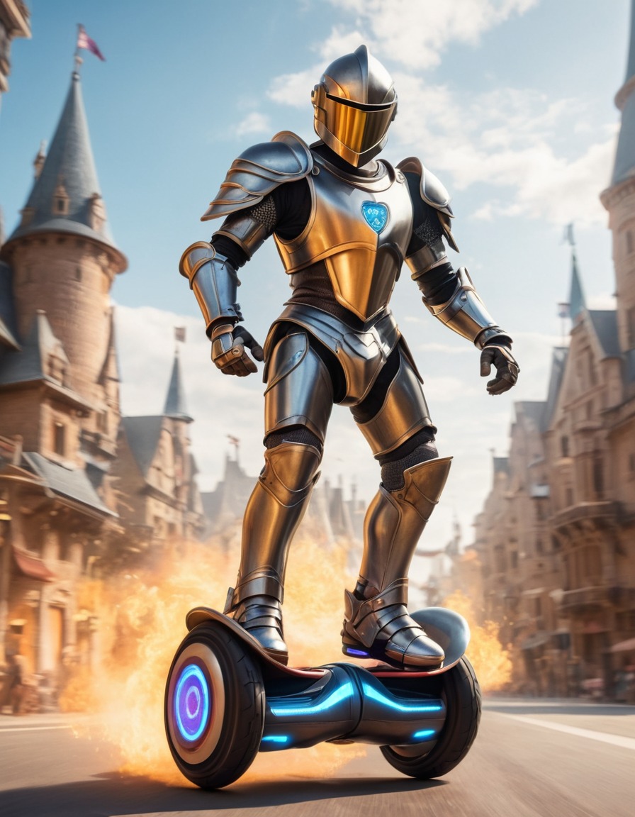 knight, armor, hoverboard, fantasy, medieval, art