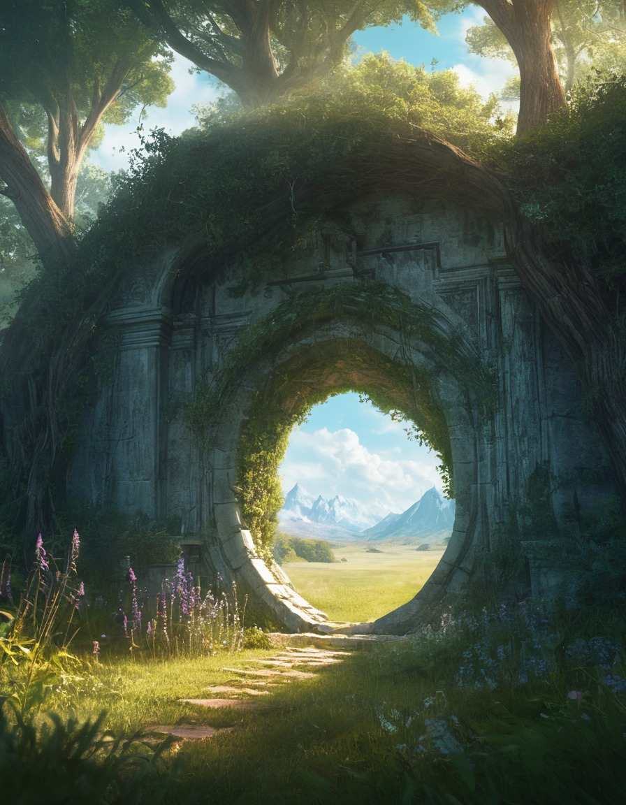 fantasy, portal, hidden realm, meadow, magical