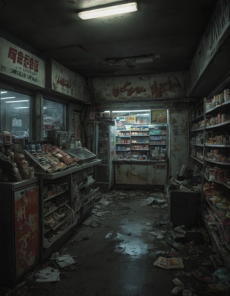 convenience store, abandoned building, urban decay, big city, store closure, neglected, cityscape