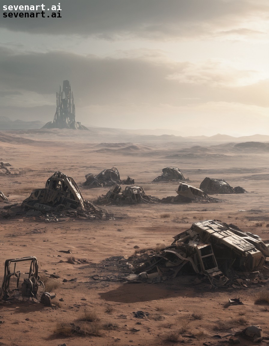 post-apocalyptic, landscape, alien technology, human technology, desolate, aliens, three body problem, trisolaran