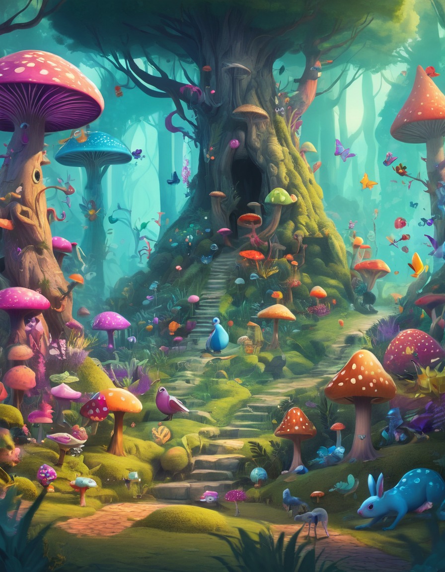 forest, whimsical, creatures, colorful, fantasy, fantastic