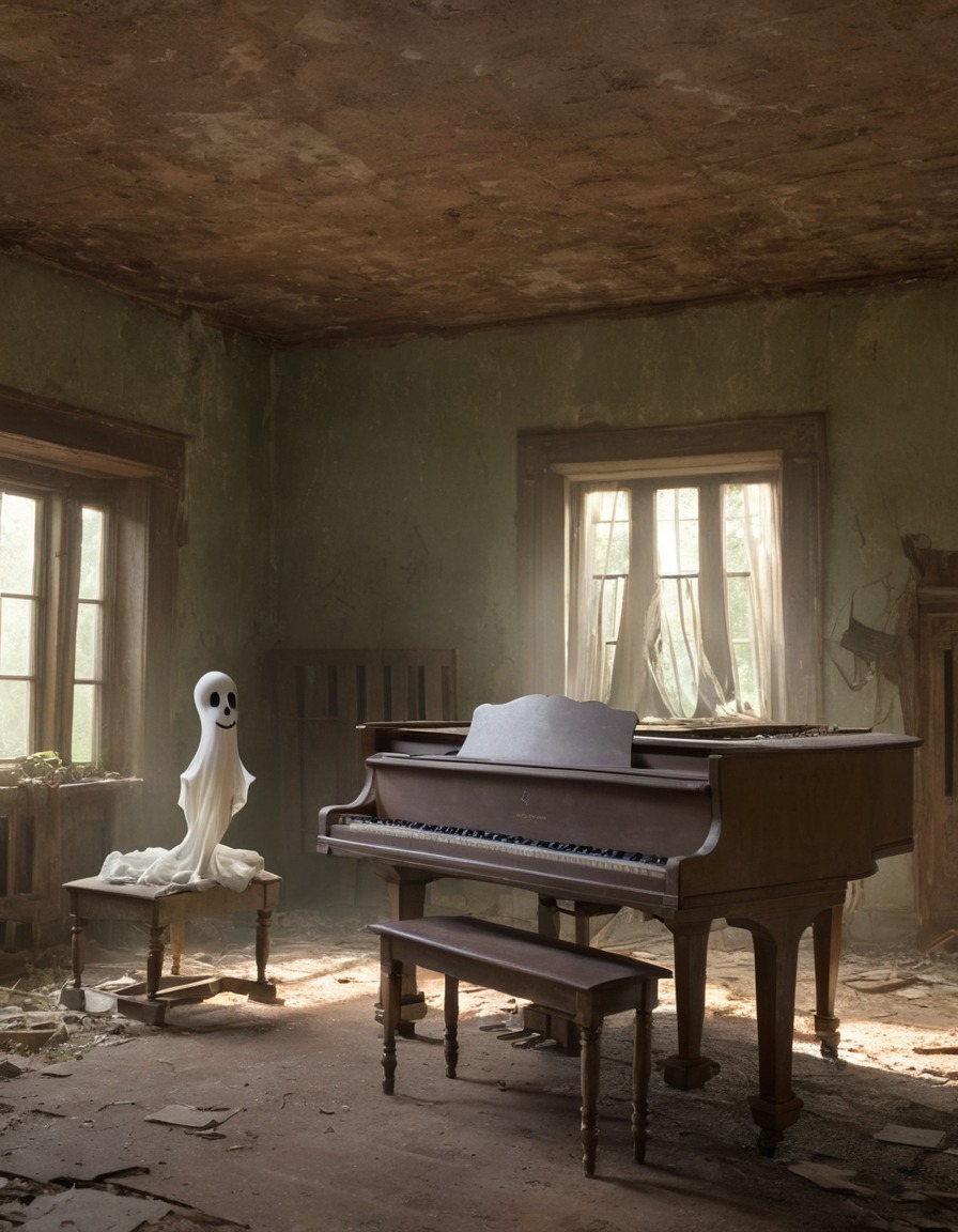 ghost, piano, abandoned house, haunted, supernatural, specter