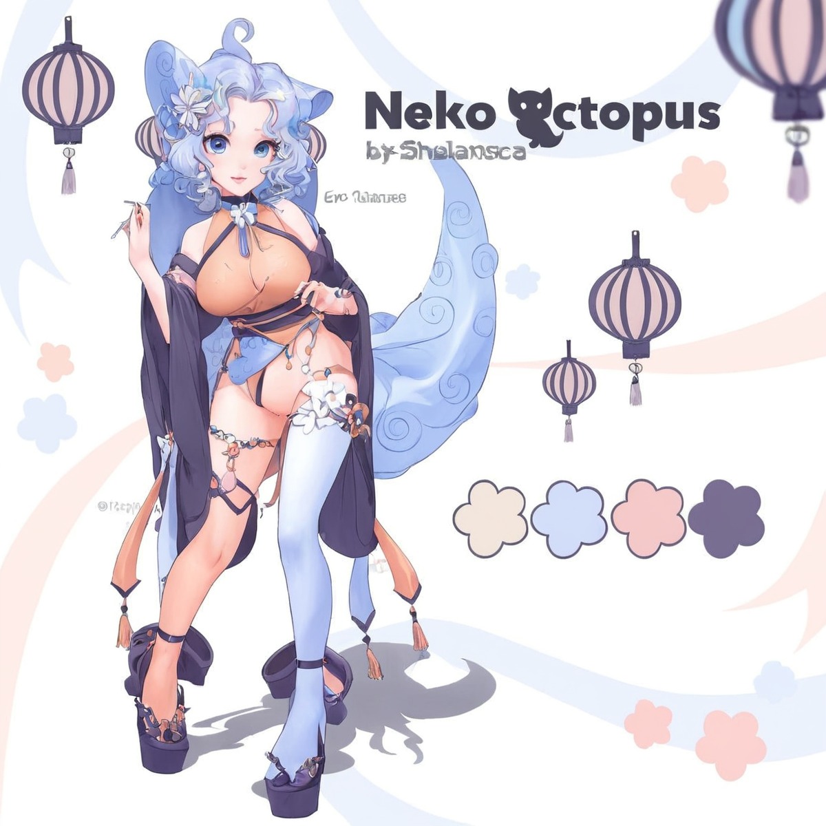 adoptable, auction, cat, characterconcept, characterdesign, digitalart, fantasyart, himan, neko, night, octopusgirl, adoptauction