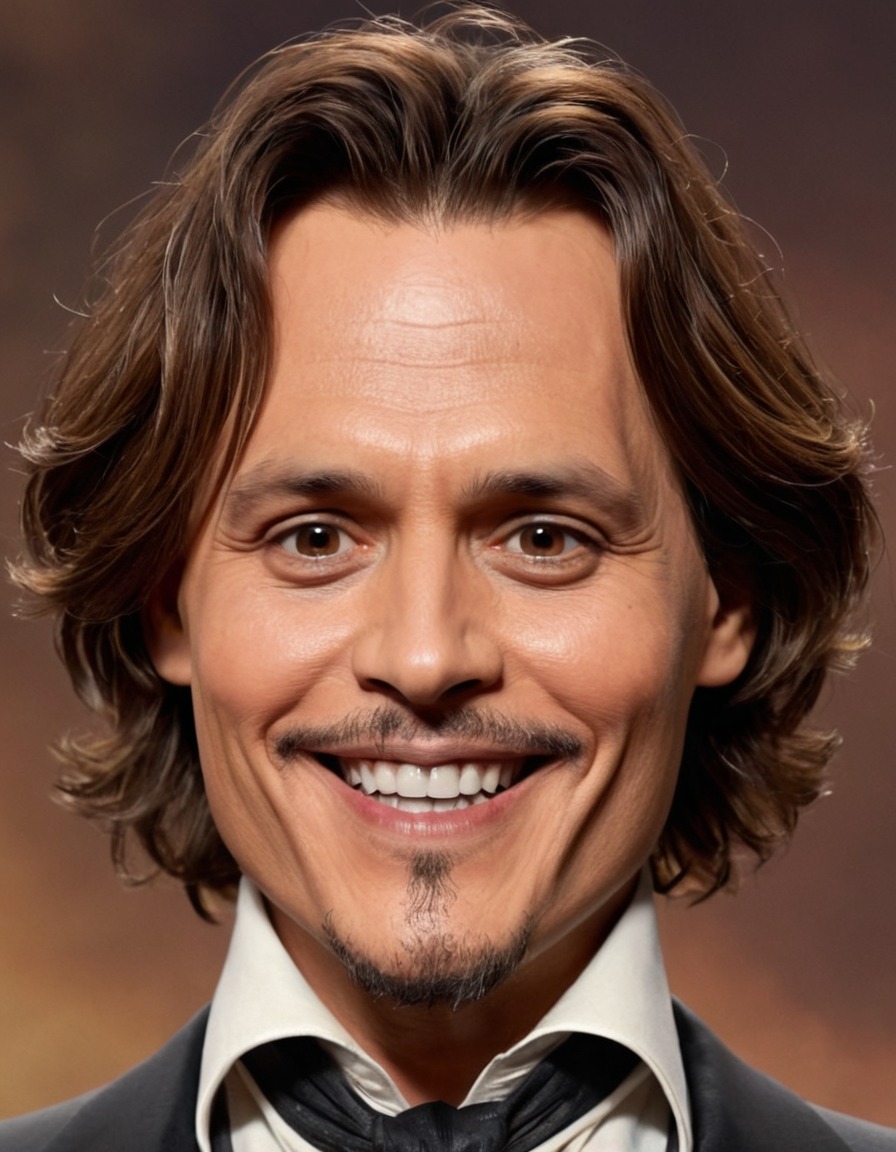 johnny depp, actor, celebrity, caricature, cartoon, big head, crazy smile