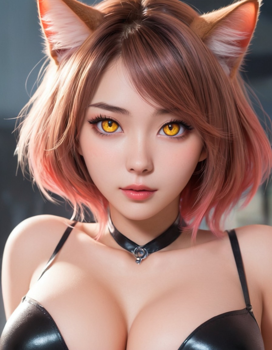 mutations, woman, female, anime, feline features, cat-like eyes, cat-like ears