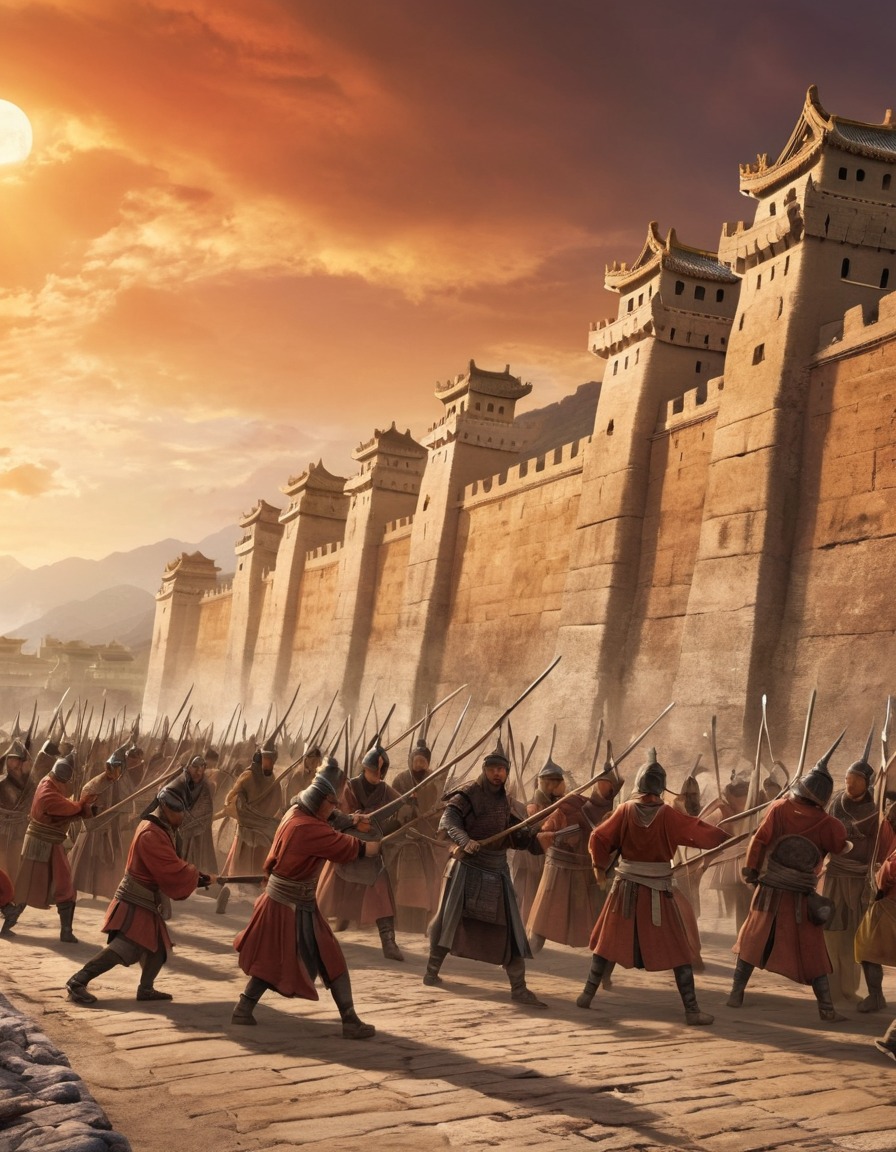 ancient men, defensive wall, city defense, construction, teamwork, ancient china, 300 bc