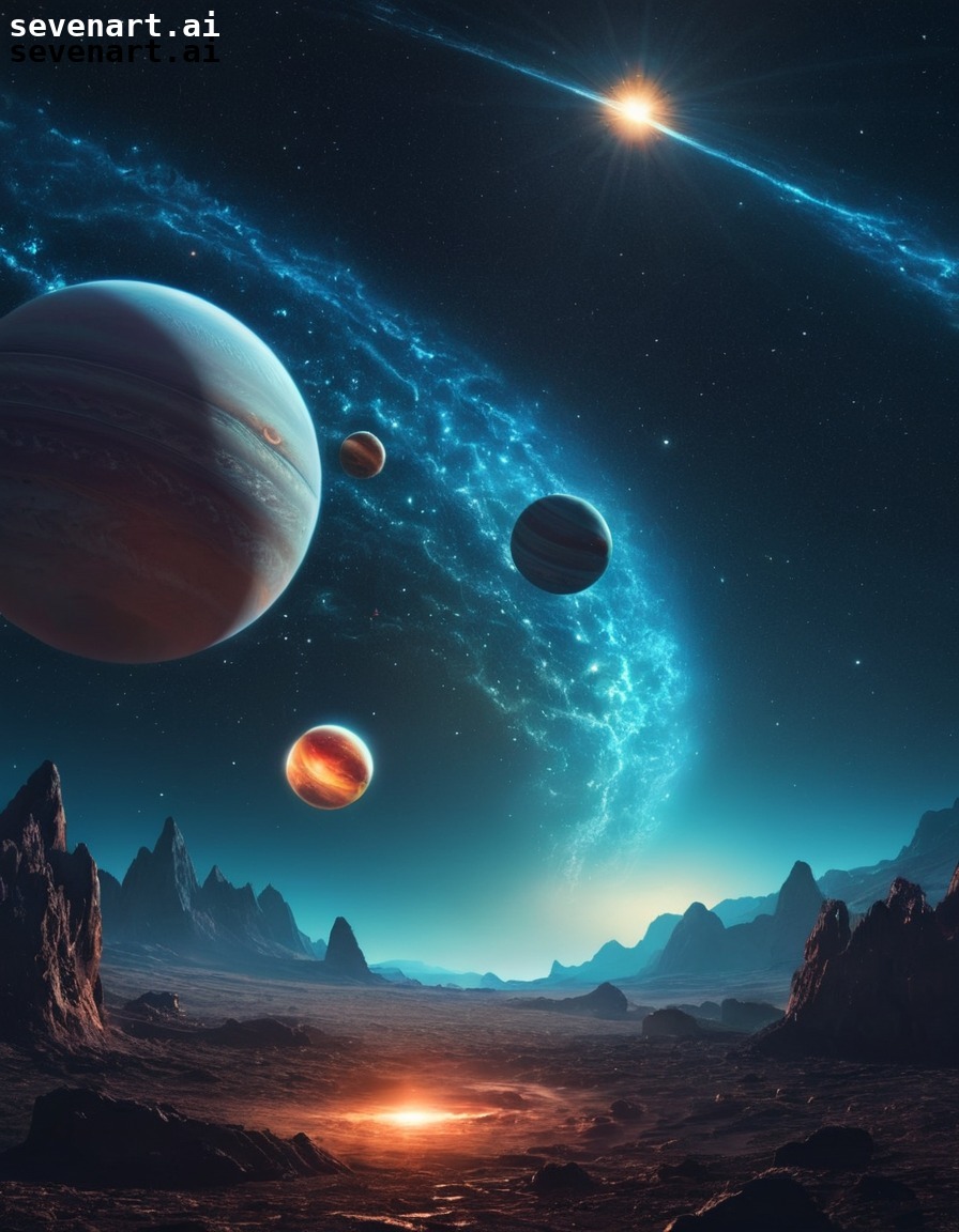 surreal, alien, solar system, fantastical, cosmic display, space, stars