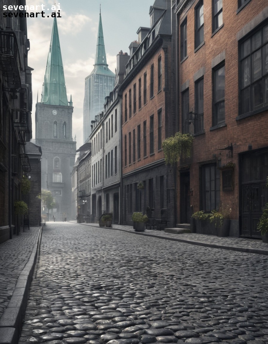 old vs new, cityscape, contrast, cobblestone, high-rise