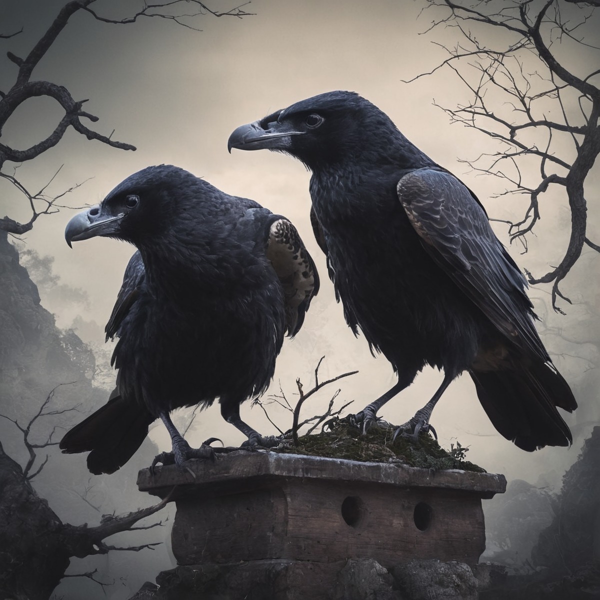 digitalart, bird, dreamup, gothic, digitalpainting, animal, wildlife, ravens, ai_art