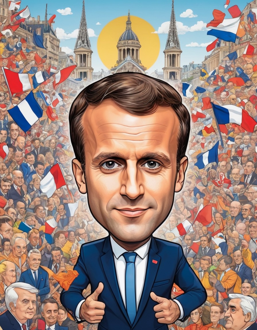 emmanuel macron, caricature, french, politics, culture, colorful