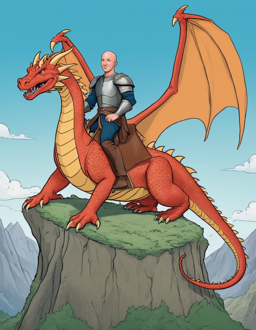 jeff bezos, medieval, portrait, dragon