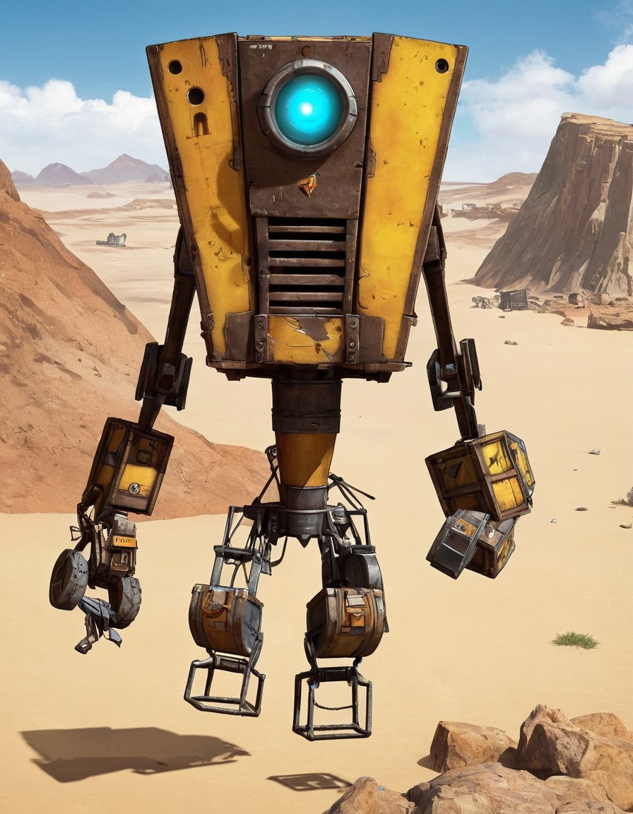 claptrap, borderlands, obstacle course, robot, video game, character, robots, games, movies