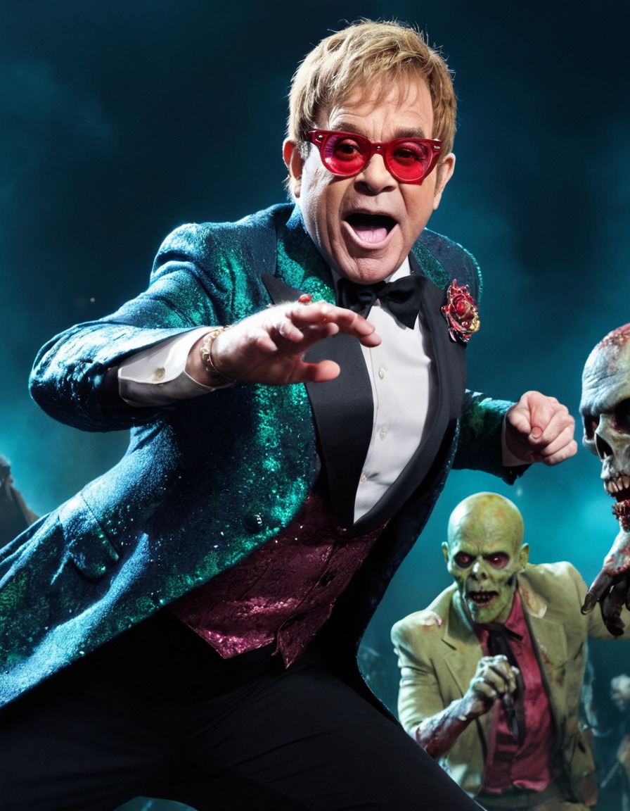 elton john, zombie, celebrity, musician, fight, horror, pop culture