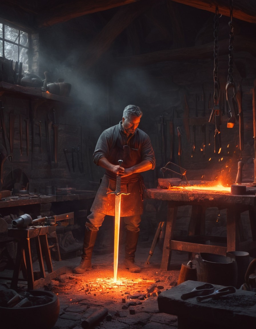 blacksmith, workshop, sword, forging, craftsmanship, middle ages