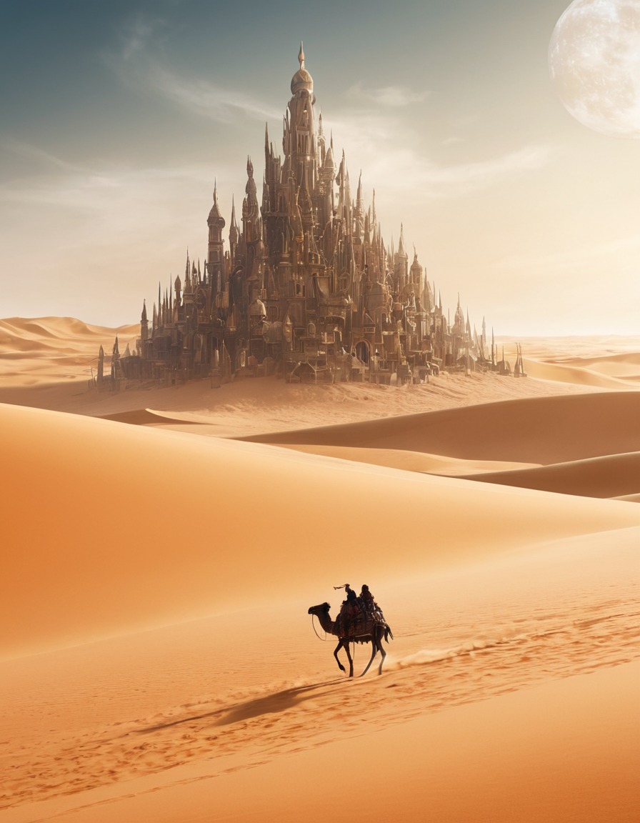 desert, sand dunes, nomadic tribes, sand-dwelling creatures, fantasy, fantastic