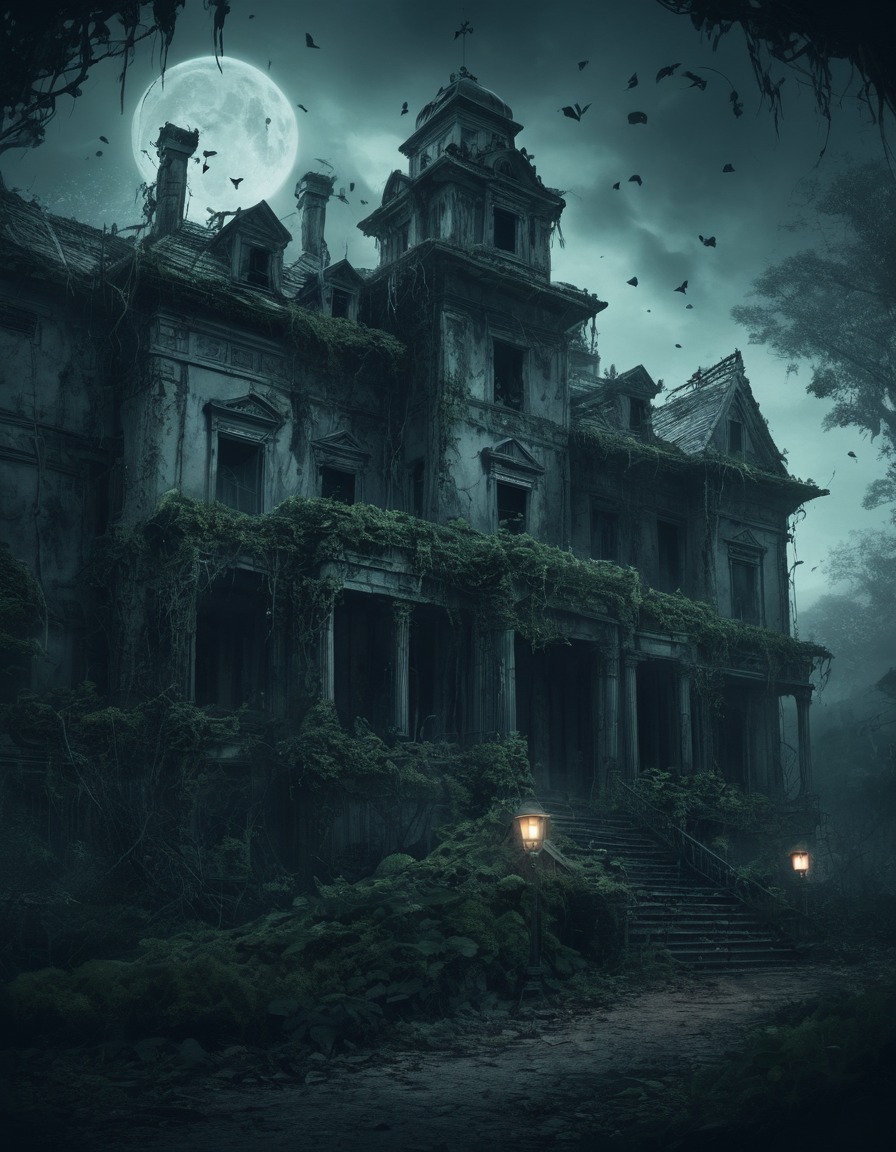 creepy, haunted, mansion, ivy, lanterns, lovecraft, howard lovecraft