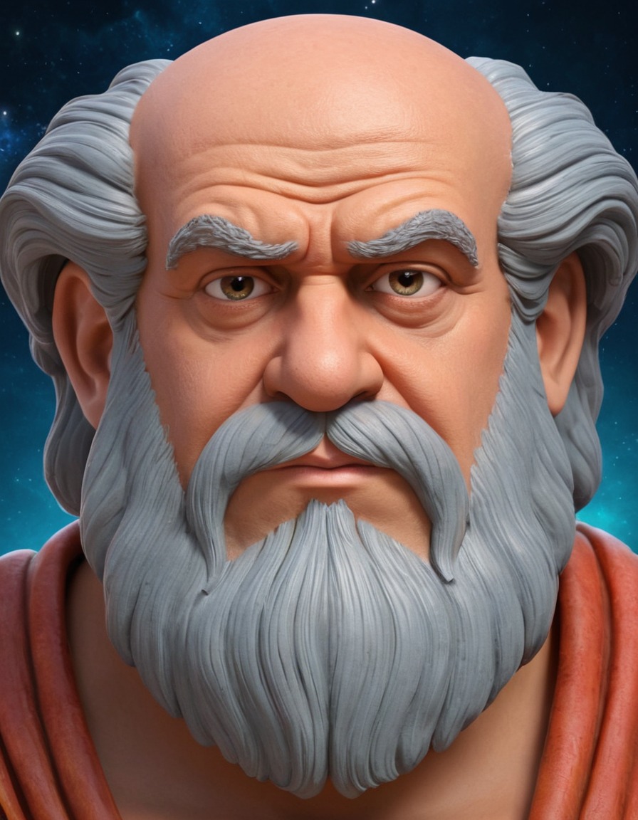 plato, cartoon, caricature, philosopher, comical, serious expression, funny