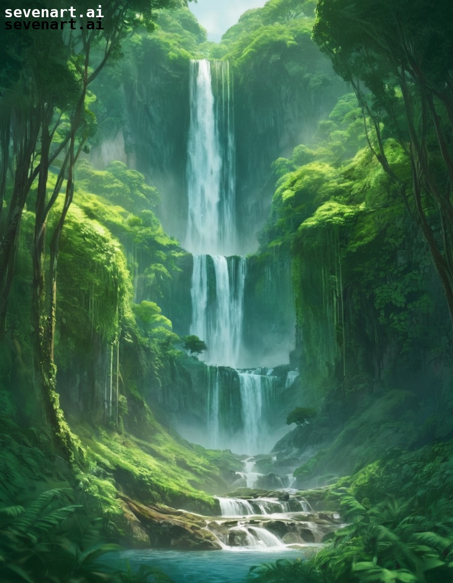 waterfall, nature, lush, greenery, peaceful