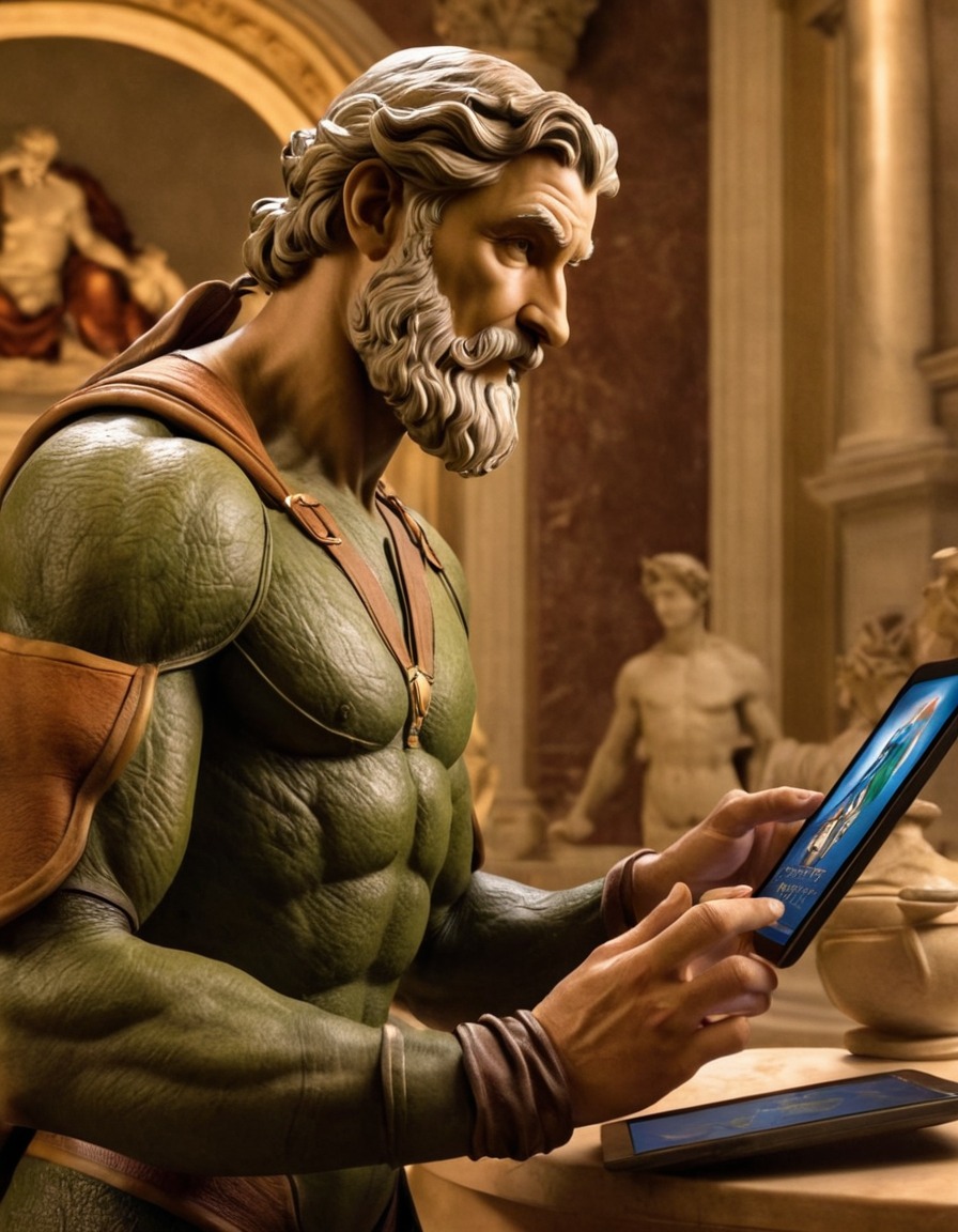 art, sculpture, michelangelo, digital art, creativity, technology, tablet