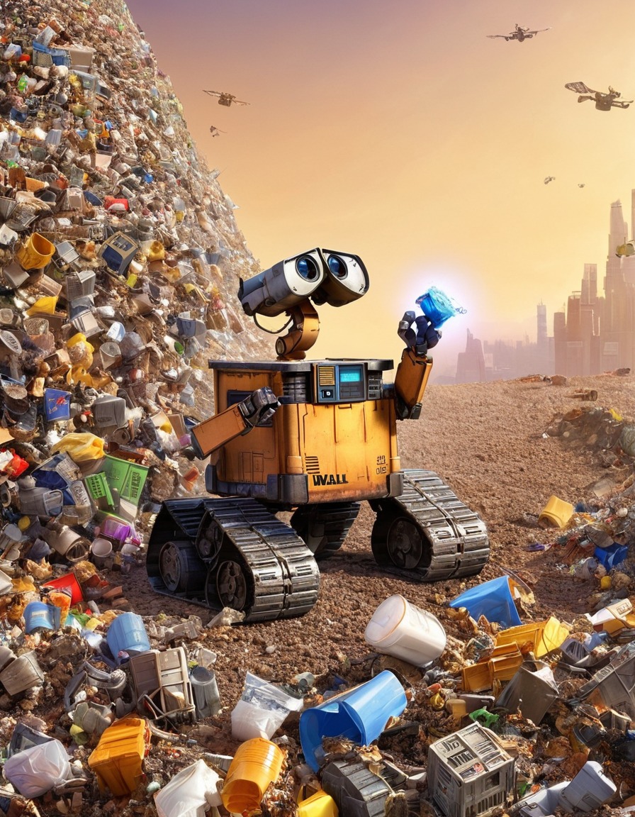 wall-e, trash tower, reach, high wall, robots, games, movies