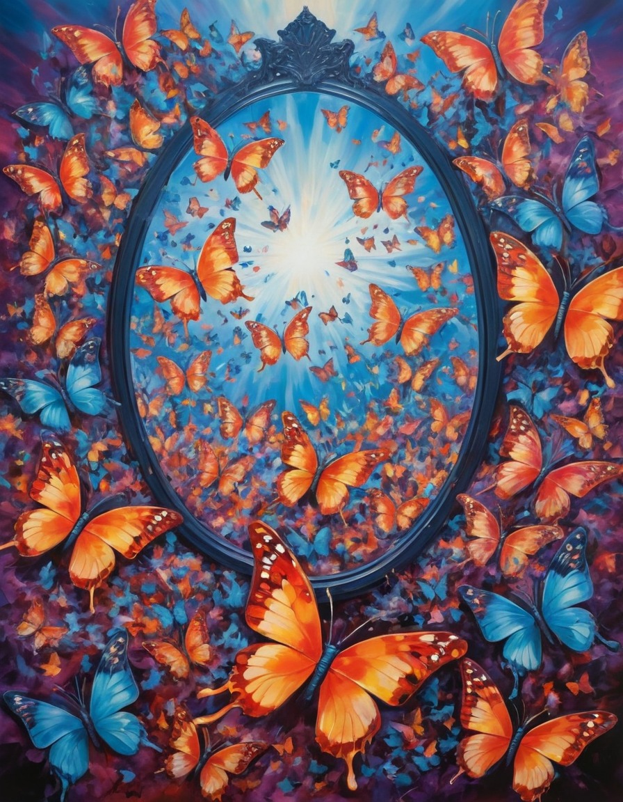 reflection, emotions, butterfly, mirror, surreal