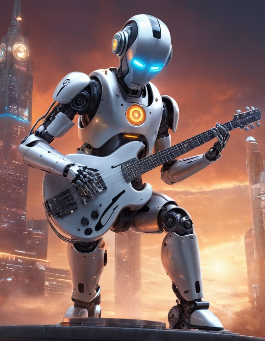 robot, musician, melody, futuristic, instrument, technology, robots