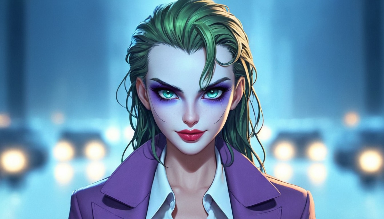 digitalart, fanart, characterdesign, portrait, cartoon, digitalpainting, joker, ladyjoker