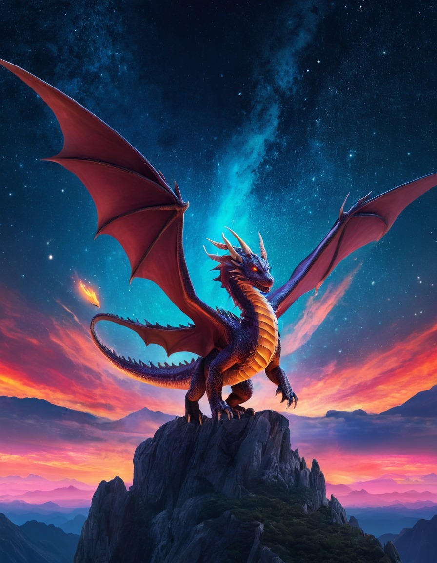 fantasy, dragon, majestic, sky, stars