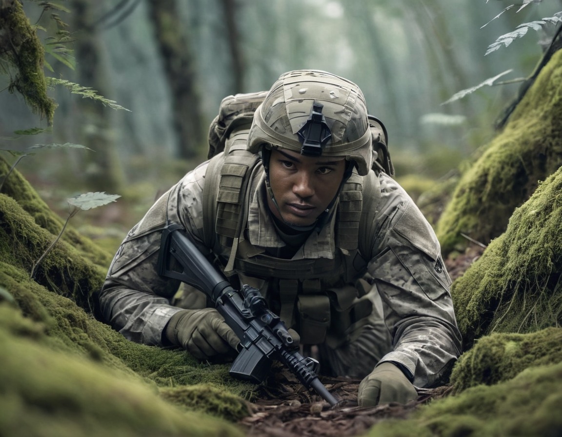 soldier, camouflage, crawling, reconnaissance, forest, army